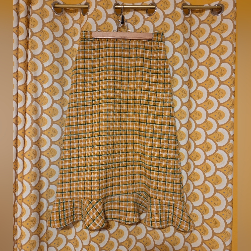 Anthropologie English Factory Plaid Ruffle Midi Skirt Small